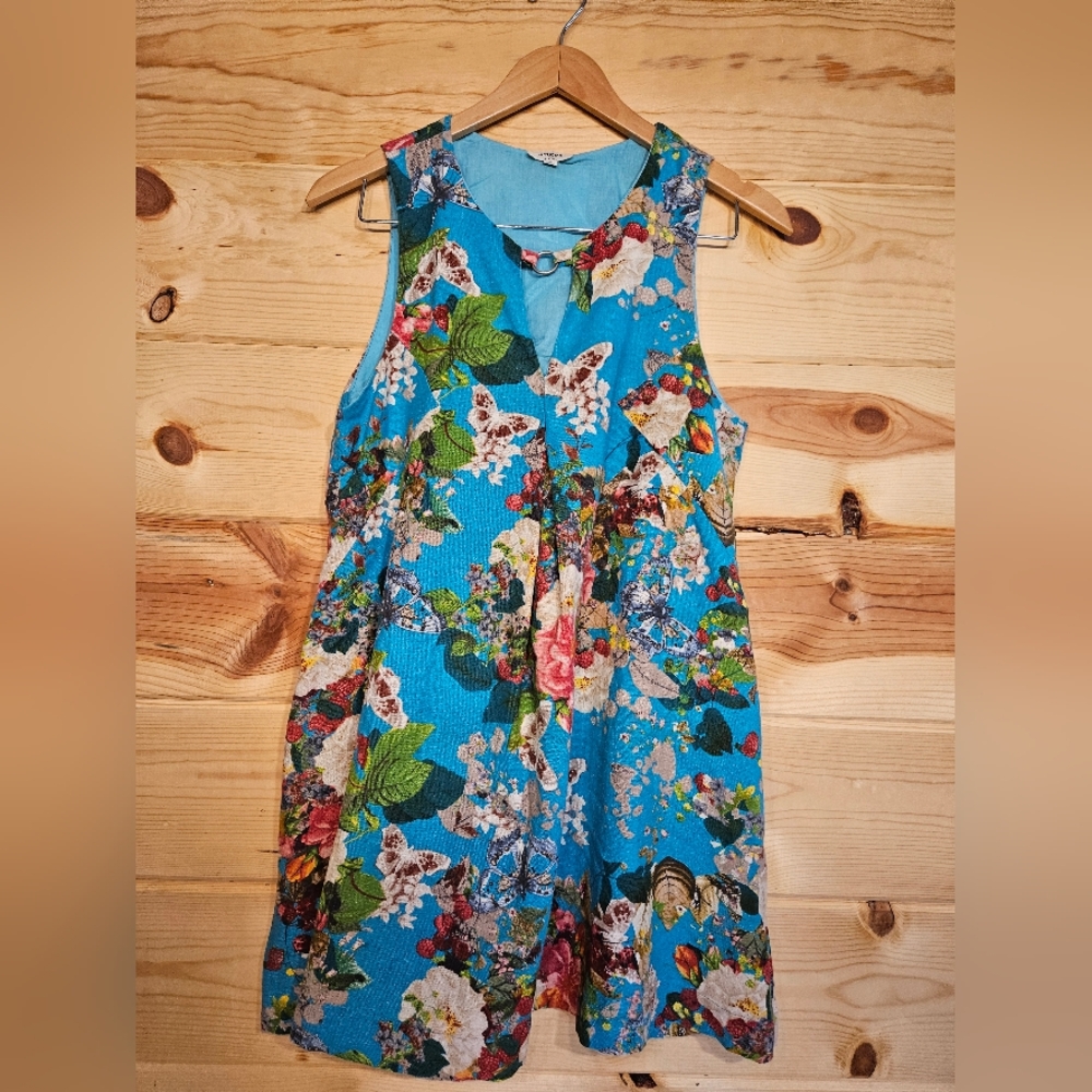 Umgee Vibrant Multi Color Blue Floral Mini Dress Size M
